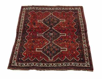 Appraisal: A Small Shiraz Rug Three diamond shape designs running down