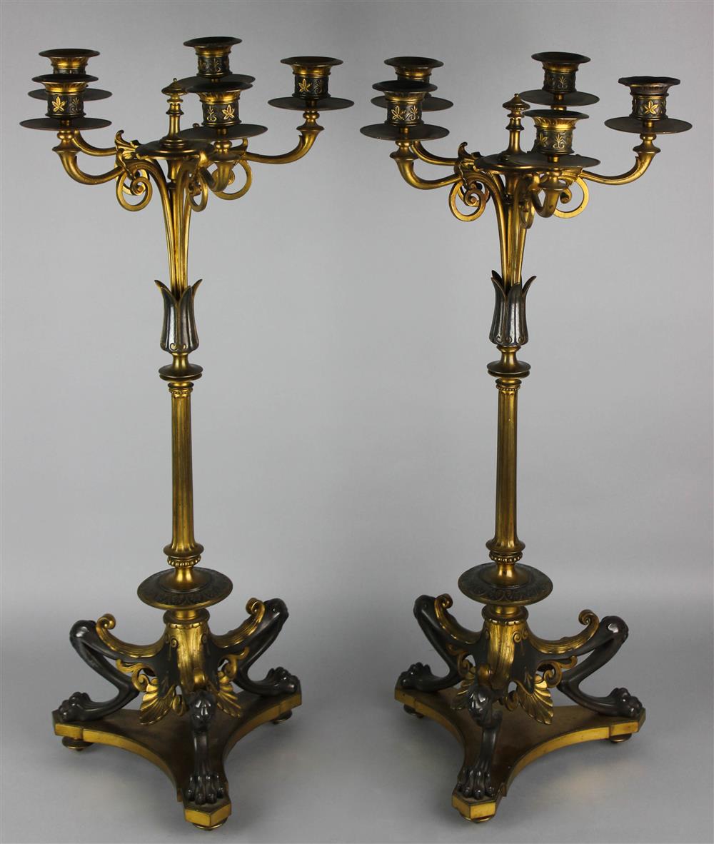 Appraisal: PAIR OF NAPOLEON III PATINATED AND GILT BRONZE FIVE LIGHT