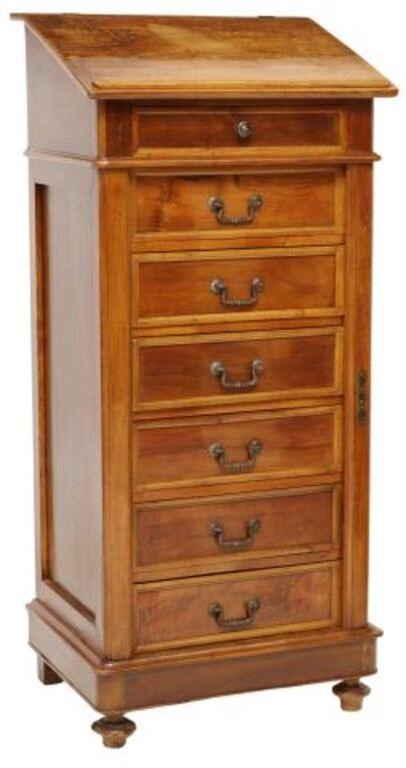 Appraisal: Italian walnut side lock file cabinet early th c hinged