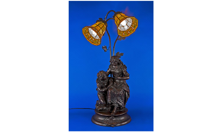 Appraisal: Figural Table Lamp Showing Mother And Son Titled Confidence With