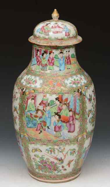 Appraisal: A CHINESE CANTON BALUSTER VASE and cover decorated in polychrome