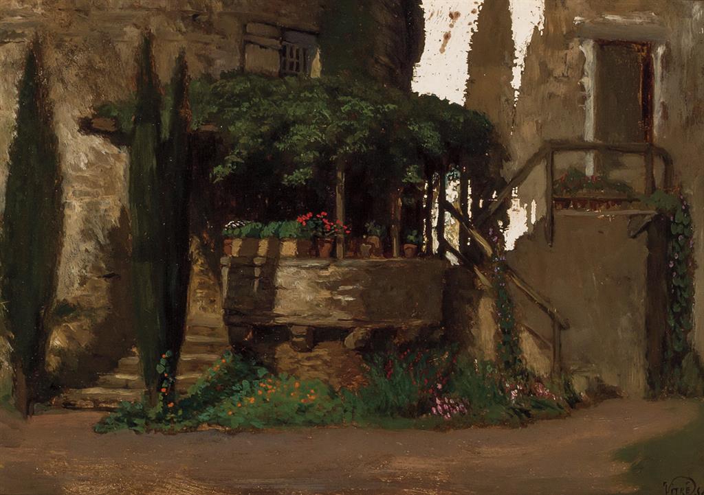 Appraisal: ELIHU VEDDER American - Vitre - Old Bastion and Pergola