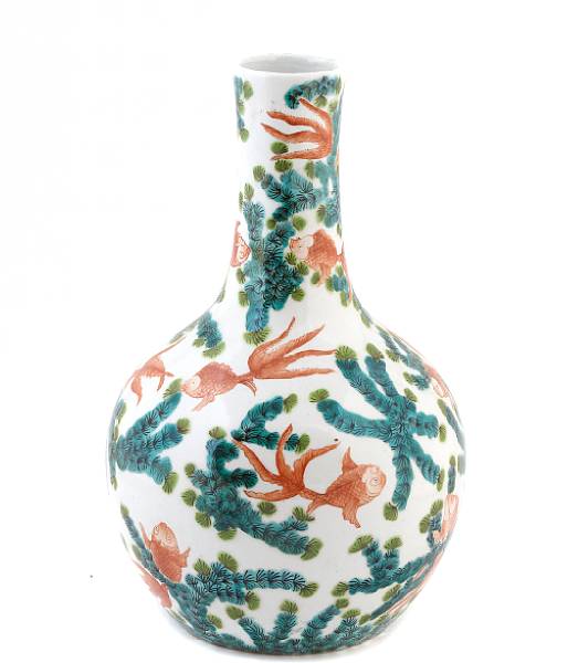 Appraisal: A Chinese porcelain stick neck vase enameled with fish and