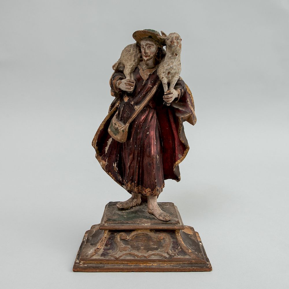 Appraisal: Contintental Baroque Painted and Parcel-Gilt Cr che Figure of a