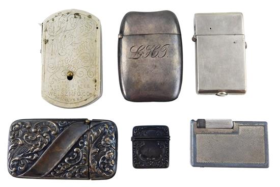 Appraisal: Six lighters match safes and stamp box Matchless Lighter by