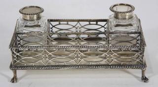 Appraisal: English sterling silver inkstand English sterling silver inkstand by Tessiers