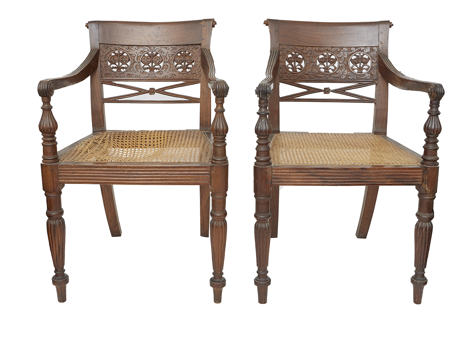 Appraisal: A SET OF SIX REGENCY ANGLO INDIAN ROSEWOOD OPEN ARMCHAIRS