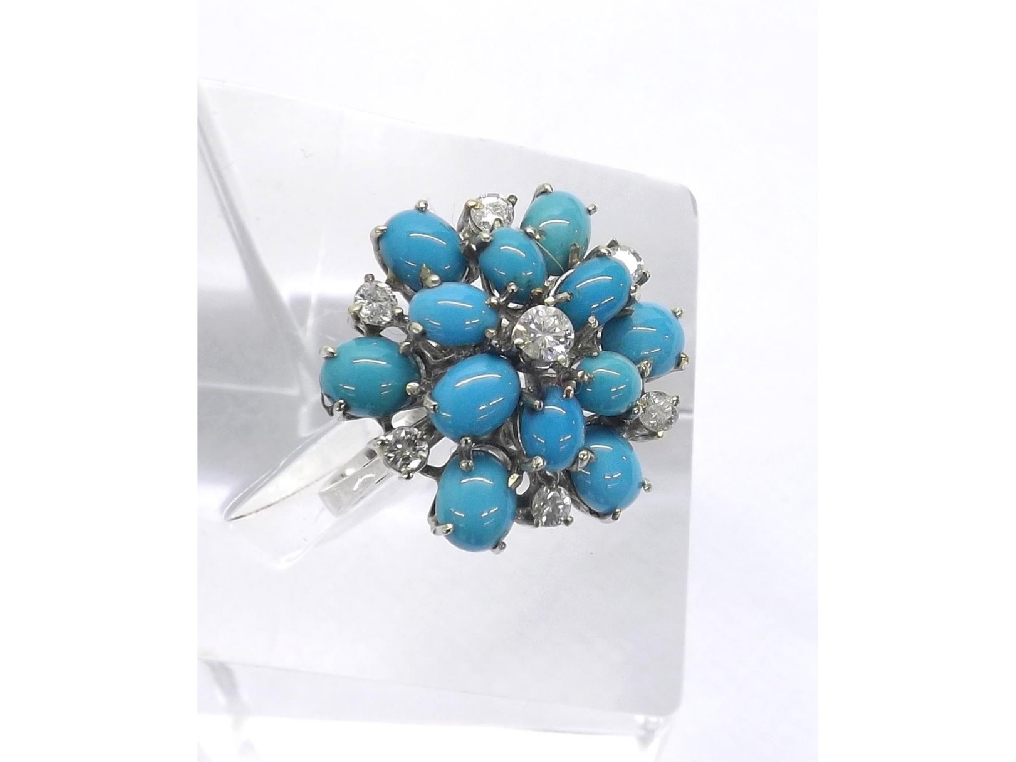 Appraisal: - -A ct white gold diamond and turquoise dress cluster