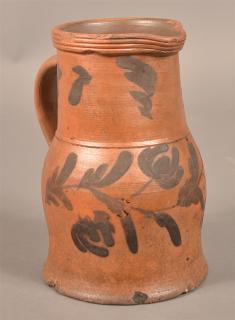 Appraisal: Unsigned th Century Stoneware Pitcher Floral and foliate slip decoration