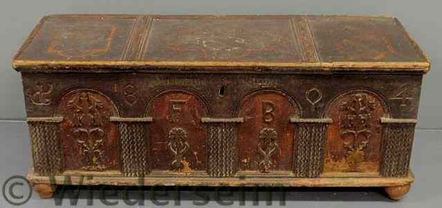 Appraisal: Continental dower chest dated with carved flowers and birds original