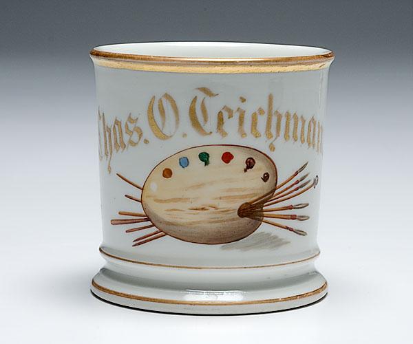 Appraisal: ARTIST'S OCCUPATIONAL SHAVING MUG porcelain name Chas O Geichman with