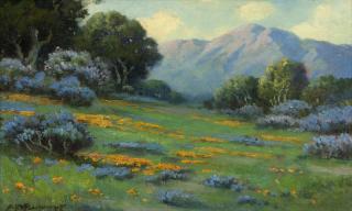 Appraisal: Alexis M Podchernikoff Mountain landscape with poppies and lupine signed