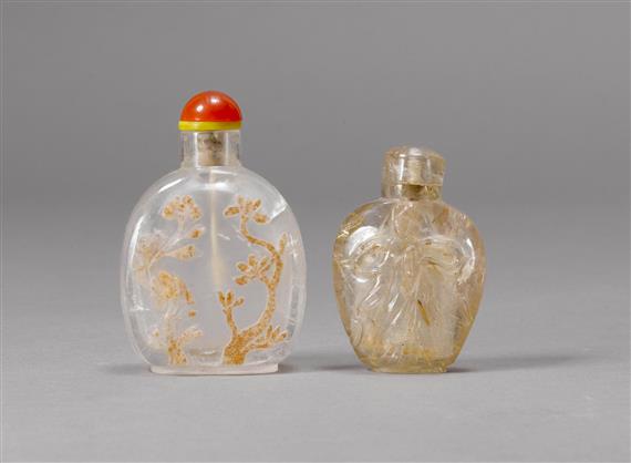 Appraisal: TWO SNUFF BOTTLES OF TRANSPARENT QUARTZ China H - cm