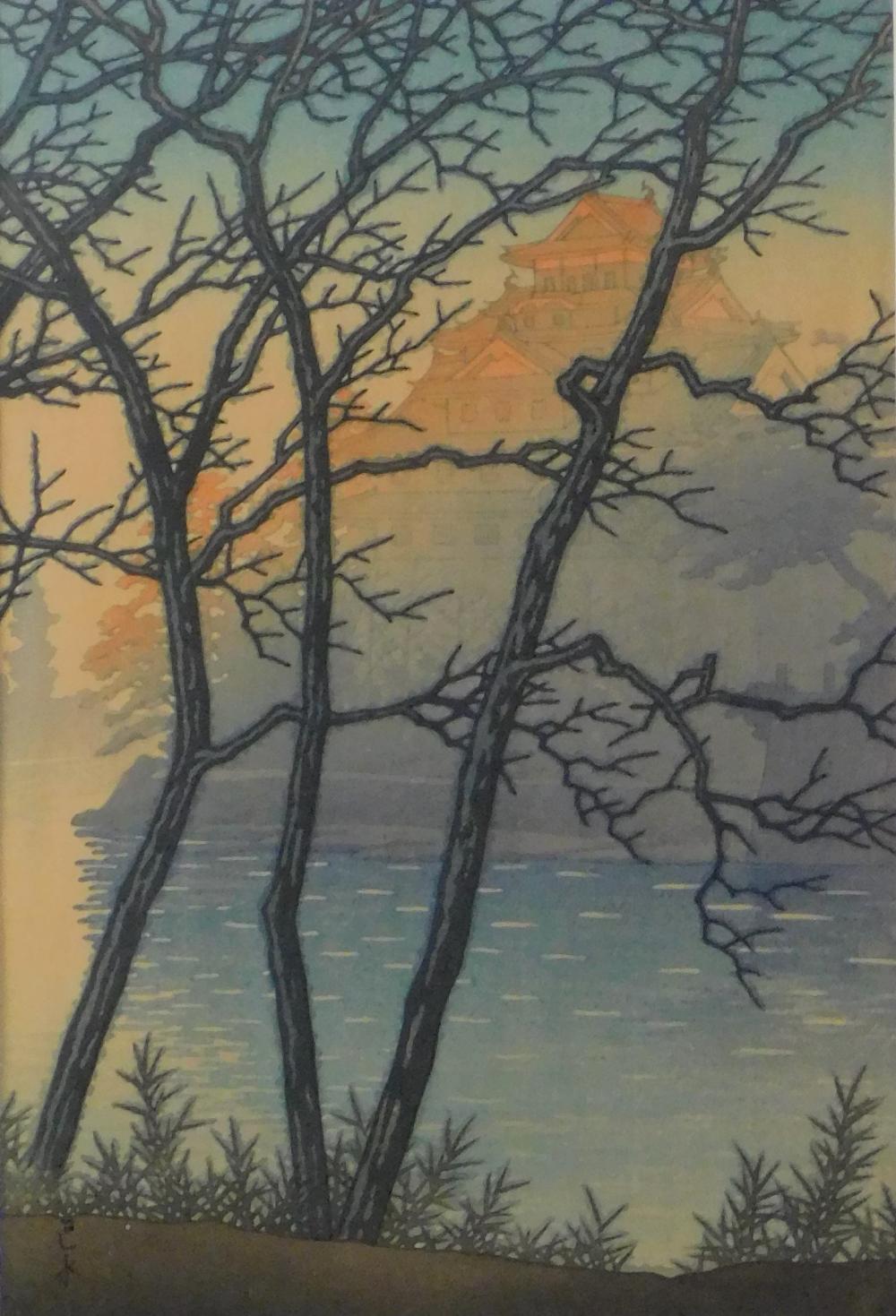 Appraisal: ASIAN HASUI KAWASE JAPANESE - MORNING AT OKAYAMA CASTLE WOODBLOCK