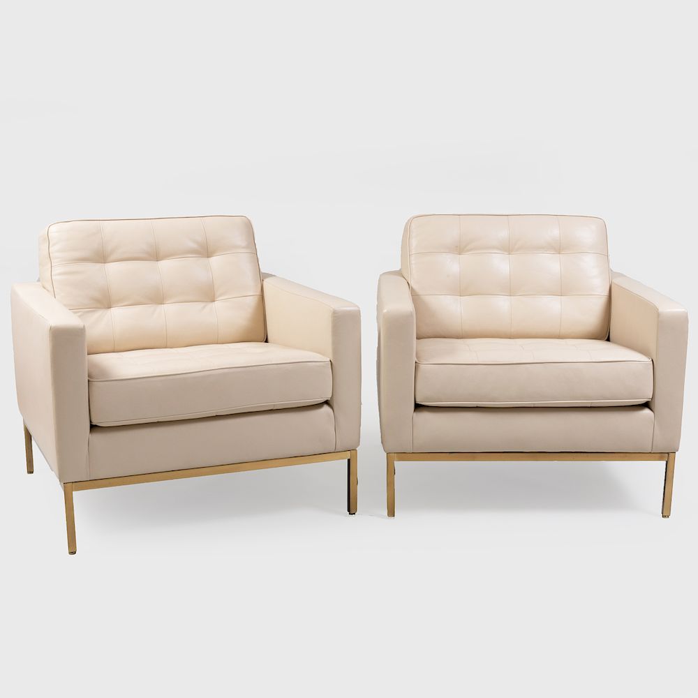 Appraisal: Pair of Florence Knoll Square Leather Club Chairs on Brass