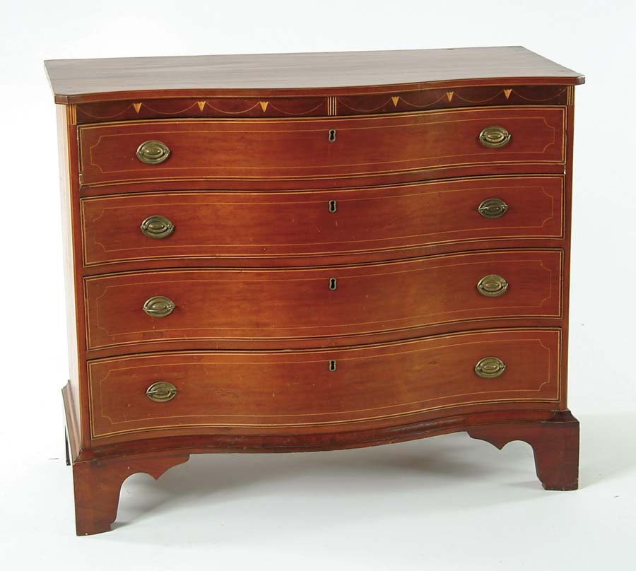 Appraisal: SERPENTINE FRONT INLAID FOUR DRAWER CHEST Four graduated drawers each