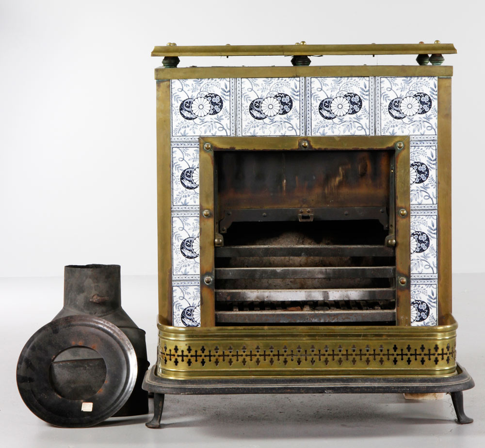 Appraisal: - Parlor Stove Parlor stove with tile fa ade brass