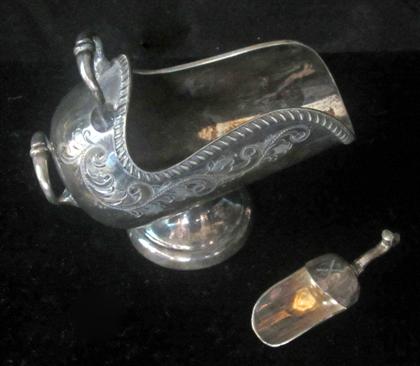 Appraisal: silver p late helmet shaped sugar stand th th century