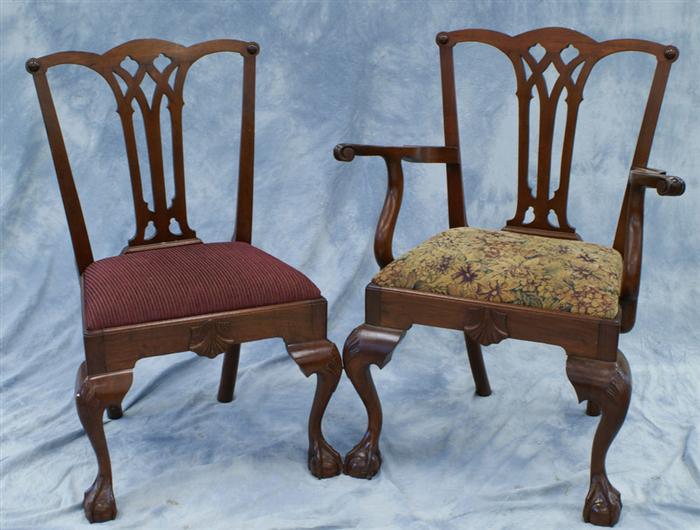 Appraisal: carved mahogany Philadelphia style Chippendale DR chairs with arms shell