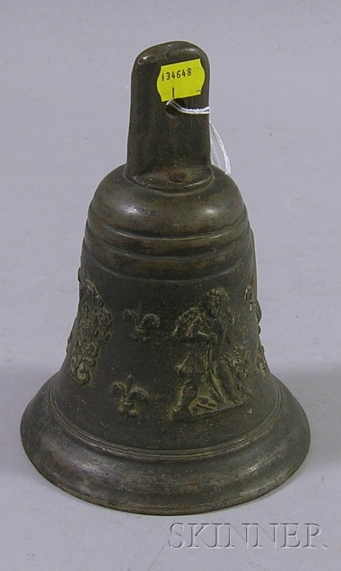 Appraisal: French Cast Bell Metal Fleur-de-lis and Figural Decorated School Bell