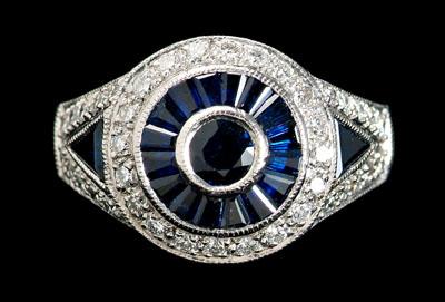 Appraisal: Sapphire diamond ring Art Deco style central and accenting blue