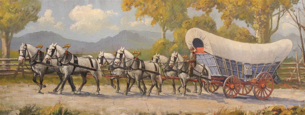 Appraisal: J O AMERICAN TH CENTURY WAGON Oil on board x