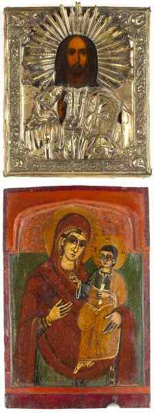 Appraisal: Two Antique Iconsthe first Russian showing Christ Pantocrator th century