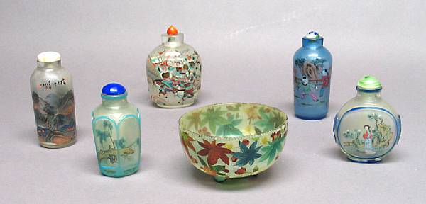 Appraisal: A group of six Chinese glass decorations Including a plique-