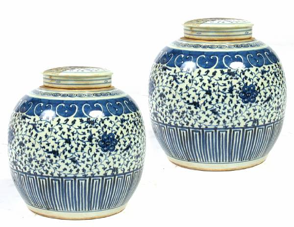 Appraisal: A pair of Chinese blue and white covered jars height