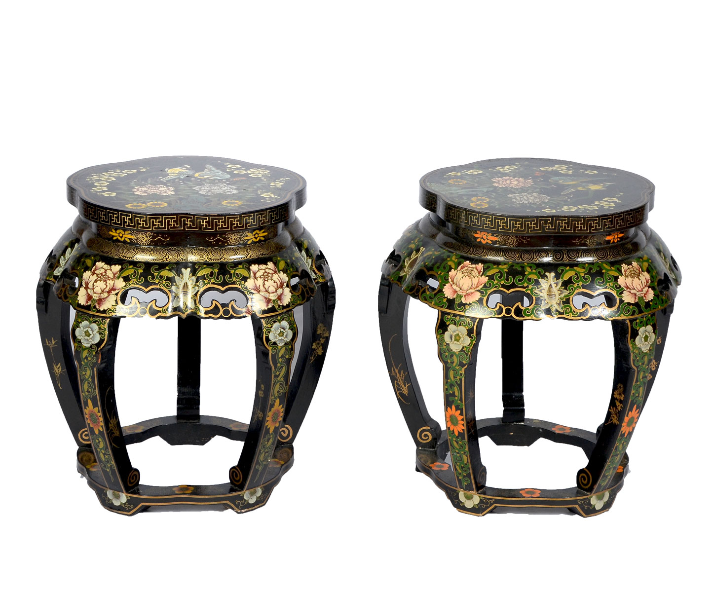 Appraisal: PAIR OF BLACK LACQUERED CHINESE STOOLS - Chinese black lacquer