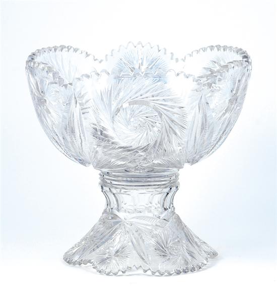 Appraisal: American cut-crystal punch bowl on stand scalloped rim with hobstar