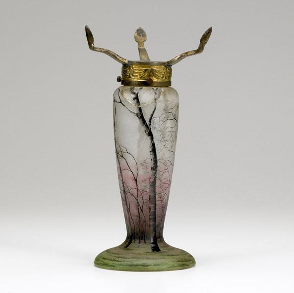 Appraisal: DAUM Lamp base with winter trees against a dawn sky