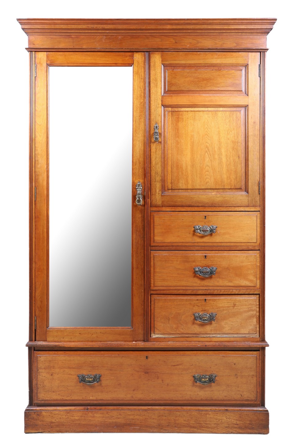 Appraisal: Cherry paneled wardrobe Maple and Co London and Paris single