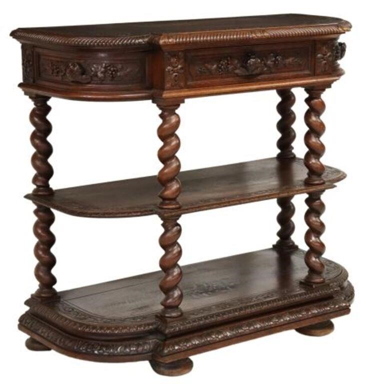 Appraisal: French carved oak three-tier server Jean-Paul Mazaroz Ribalier late th