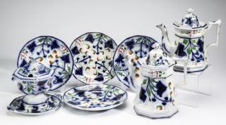 Appraisal: Group of seven pieces of Gaudy flow blue ironstone early