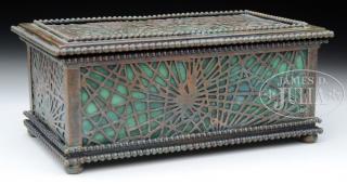 Appraisal: TIFFANY STUDIOS HINGED DESK BOX IN SPIDERWEB PATTERN Bottom marked