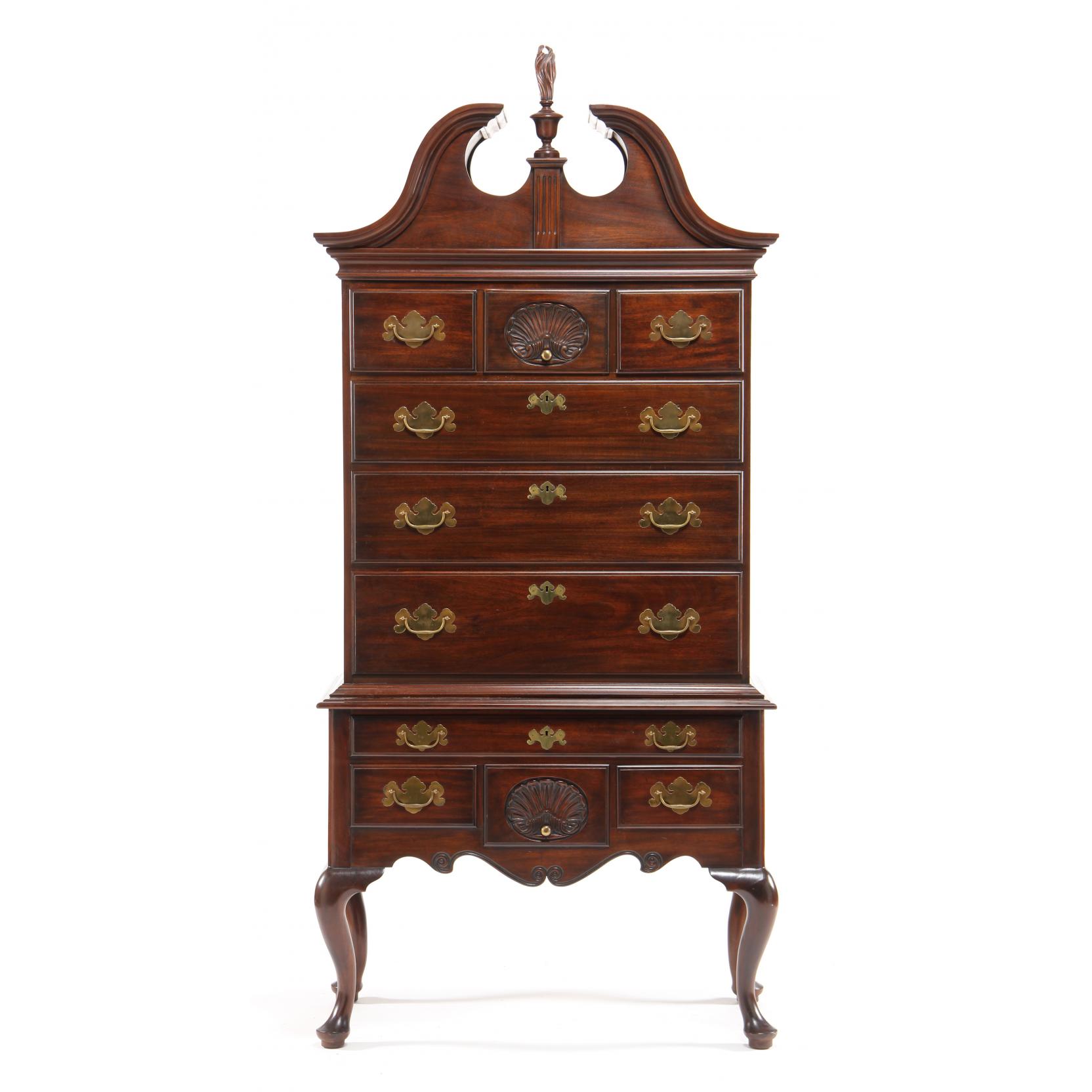 Appraisal: Henkel Harris Queen Anne Style Bonnet Top High Boy mahogany