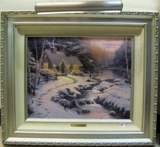 Appraisal: THOMAS KINKADE LIMITED EDITION COLOR LITHOGRAPH on canvas highlighted with