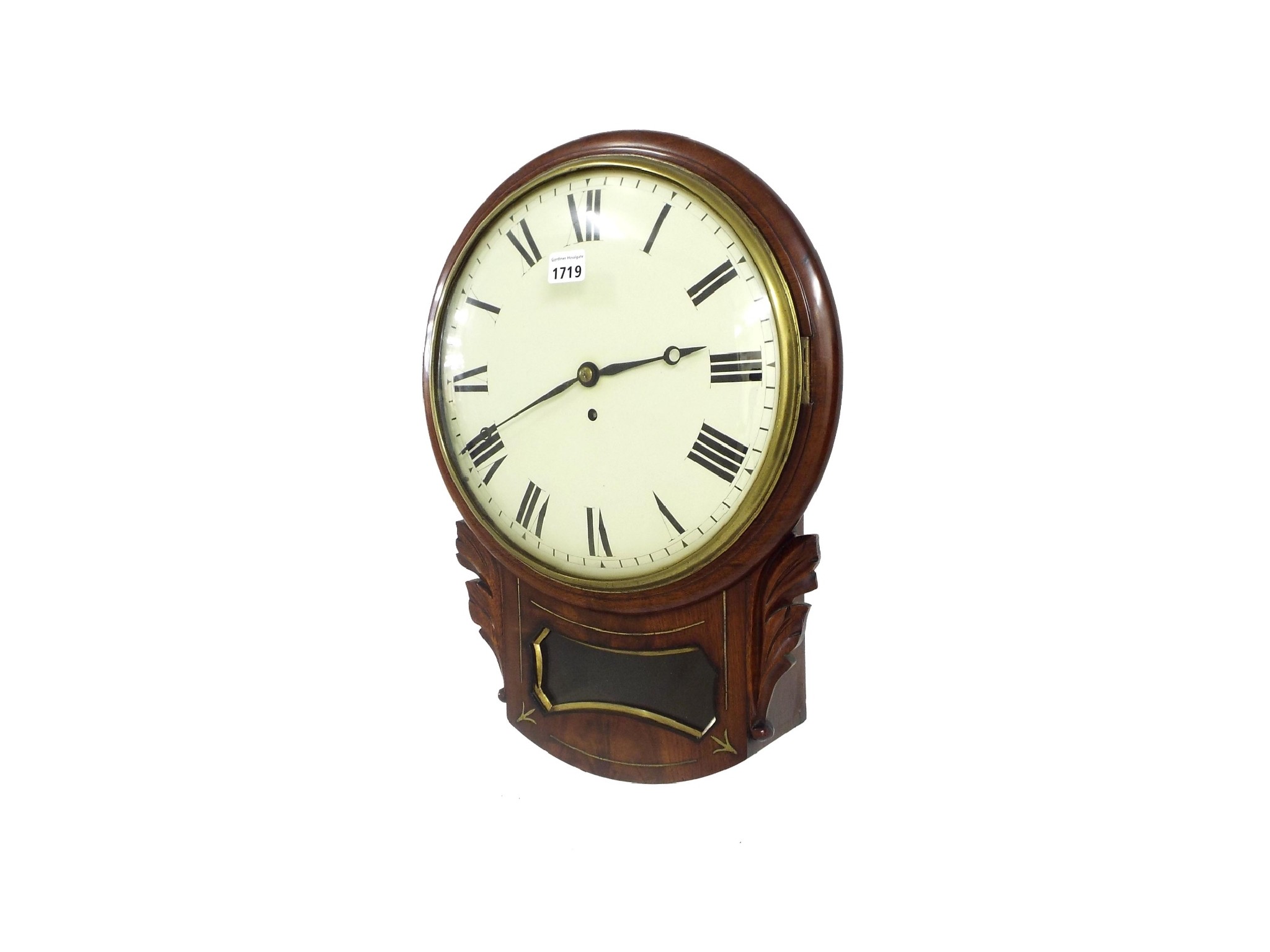 Appraisal: English mahogany single fusee convex drop dial wall clock with