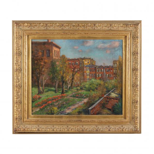 Appraisal: AMERICAN SCHOOL TH CENTURY SECRET GARDEN IN THE CITY Oil