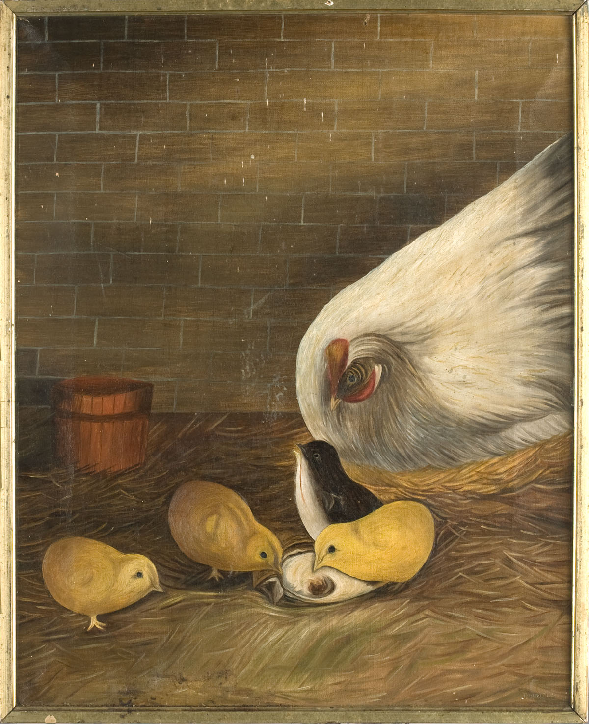 Appraisal: MOTHER HEN WATCHING HER BROOD AMERICAN SCHOOL NINETEENTH CENTURY Oil