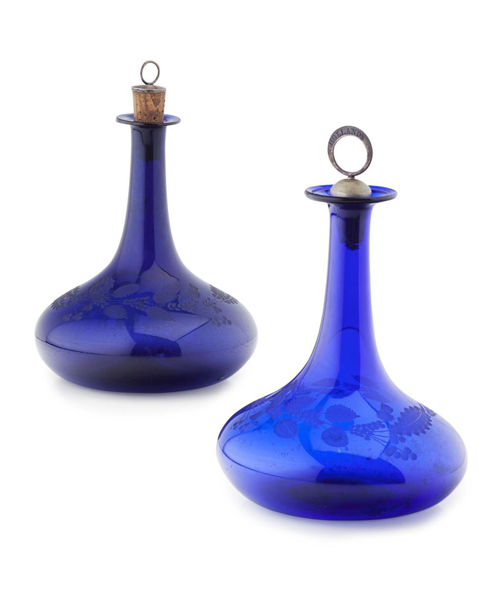 Appraisal: MATCHED PAIR OF BRISTOL BLUE GLASS DECANTERS TH CENTURY each