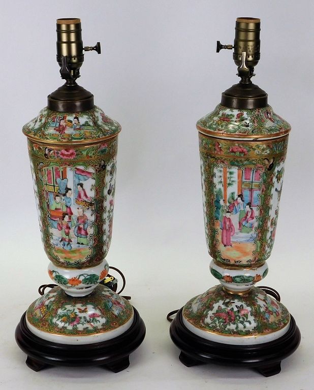 Appraisal: PR Chinese Famille Rose Porcelain Table Lamps China Qing Dynasty