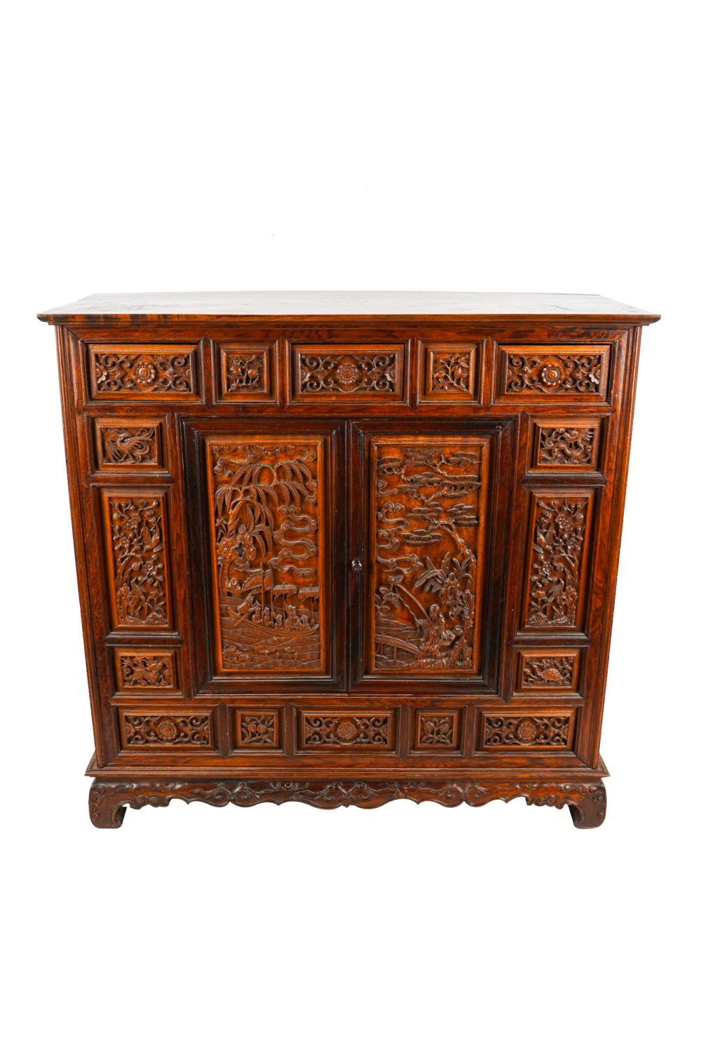 Appraisal: CHINESE CARVED HARDWOOD CABINETCondition with general scratches and nicks repair