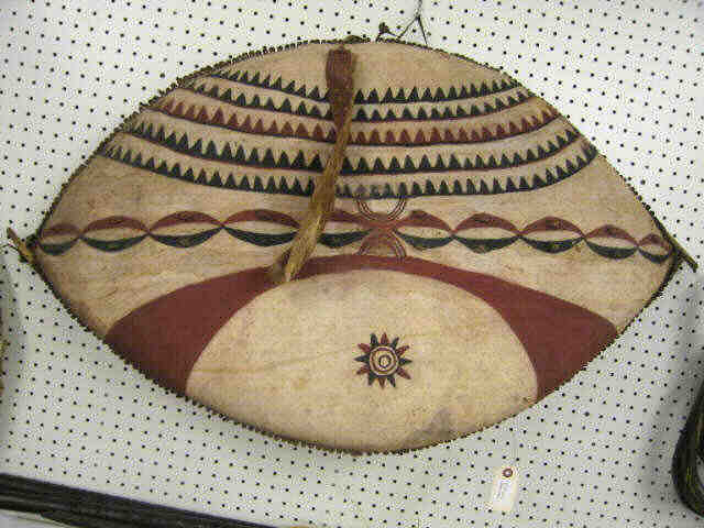 Appraisal: African Tribal Shield painted hide attributed to Masai tribe