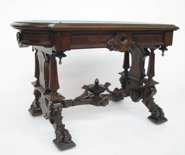 Appraisal: A Victorian console table Renaissance Revival style walnut with beautifully