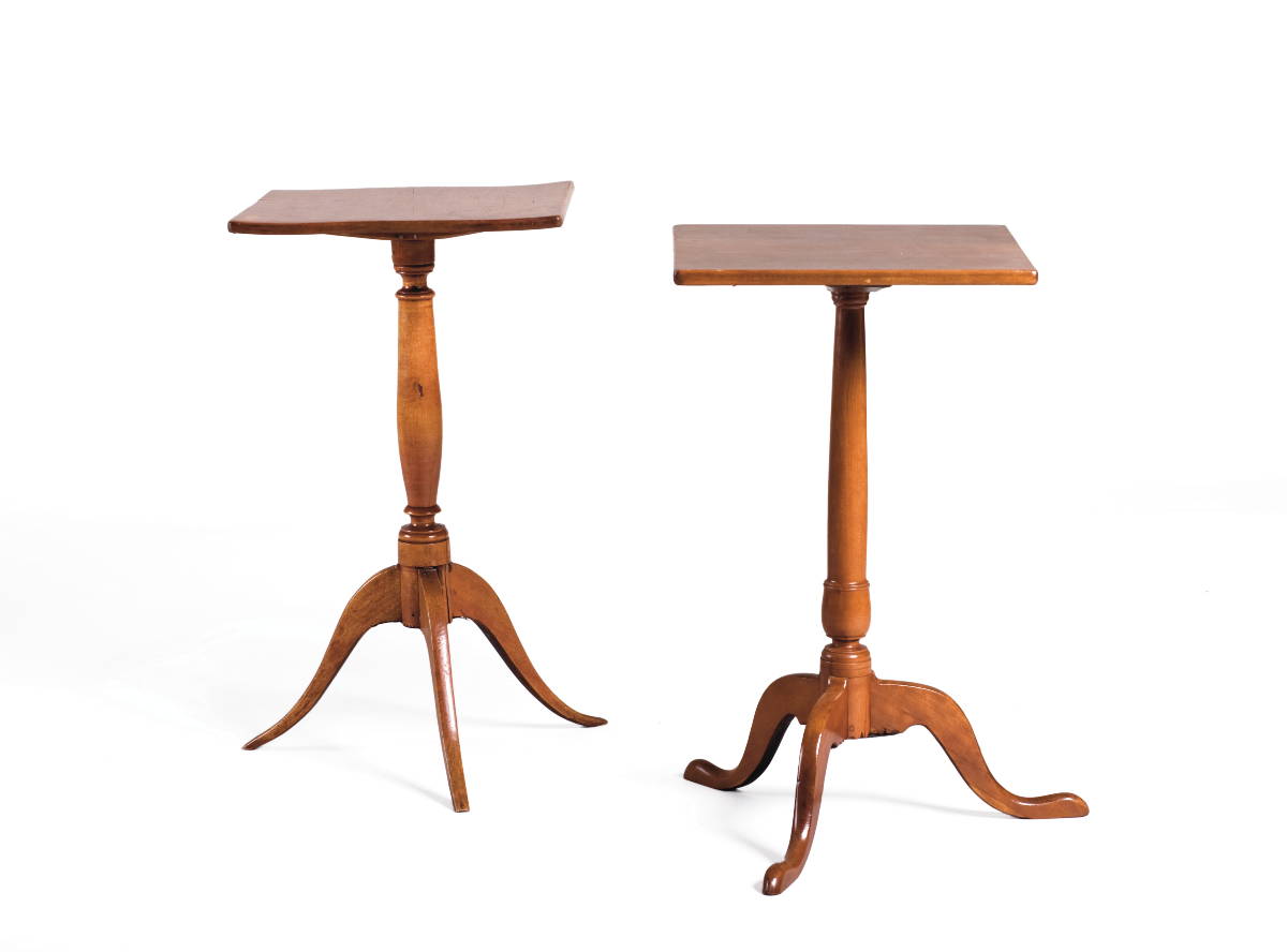 Appraisal: TWO NEW ENGLAND HARDWOOD CANDLESTANDS WITH TRIPOD BASES Height of