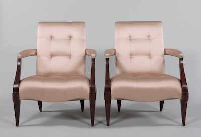 Appraisal: A Pair of Donghia Arm Chairs With graceful mahogany finish