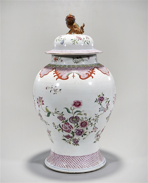 Appraisal: Tall Chinese enameled porcelain covered vase with floral and bird