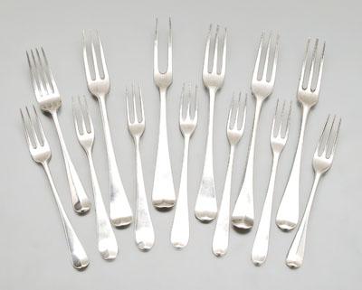 Appraisal: English silver forks all with oval upturned tipt handles various